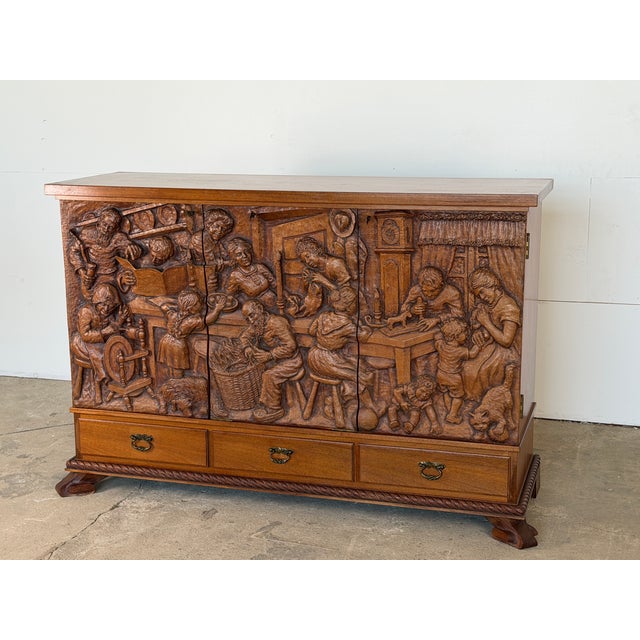 Hand-Carved Oak Storybook Cabinet by Emil Hansen, Denmark C 1950 For Sale - Image 11 of 18