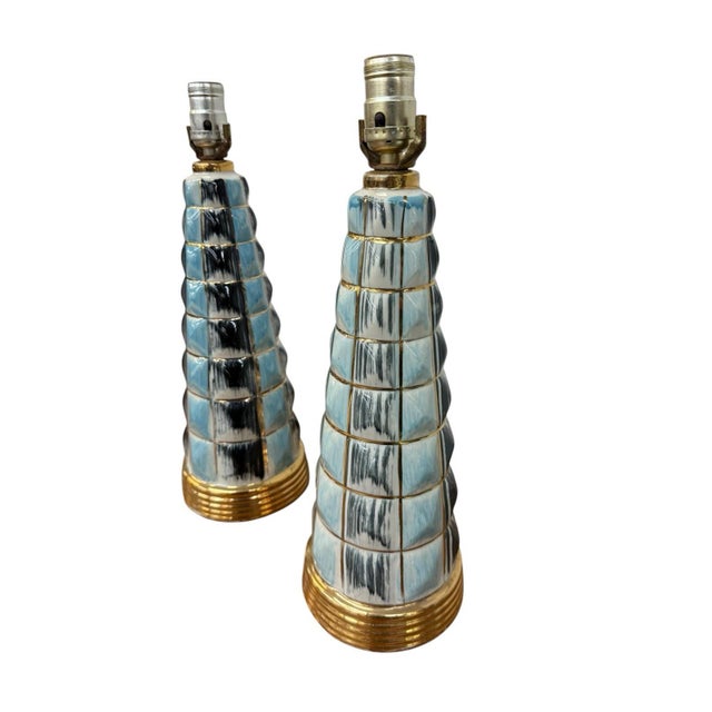 Mid-Century Modern Pair Vintage MCM Ceramic Lamps Mid Century Modern Lighting Atomic Era 1950s For Sale - Image 3 of 5