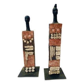 20th Century Glazed Ceramic Sculptures, Set of 2 For Sale
