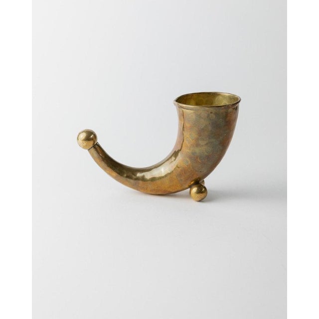 Metal Vintage Brass Horn Vase in Hand-Carved Brass, 1930s For Sale - Image 7 of 11
