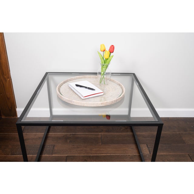 Artifacts Rattan 16" Round Serving Tray, White Wash with Glass Insert For Sale - Image 9 of 12