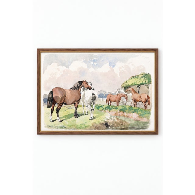 This vintage English equestrian art print by John Frederick Herring brings graceful country-house character to a living...