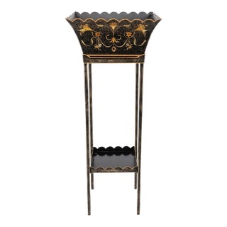 Large Tole Cachepot Planter on Tall Stand For Sale
