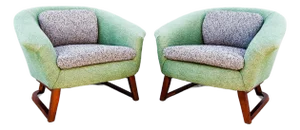 Vintage 1960s Jens Risom Mid Century Modern Barrel Lounge Chairs, Attributed