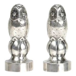 Antique Georg Jensen Sterling Silver Owl Salt & Pepper Shakers Model No. 36 - 2 Pieces