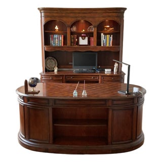 Hooker Furniture Seven Seas Executive Desk, Credenza & Lighted Hutch – 3-Piece Suite For Sale