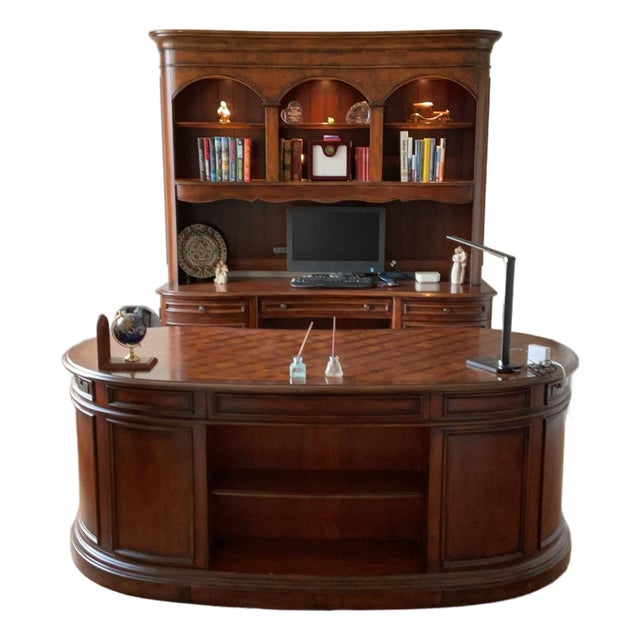 Hooker Furniture Seven Seas Executive Desk, Credenza & Lighted Hutch – 3-Piece Suite For Sale