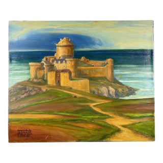 Late 20th Century Large Signed Steve LeBailly Original Oil – "Fort La Latte, St. Malo Bay" For Sale