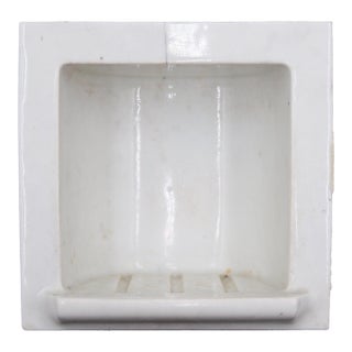 Vintage Recessed Square White Ceramic Bathroom Soap Dish For Sale