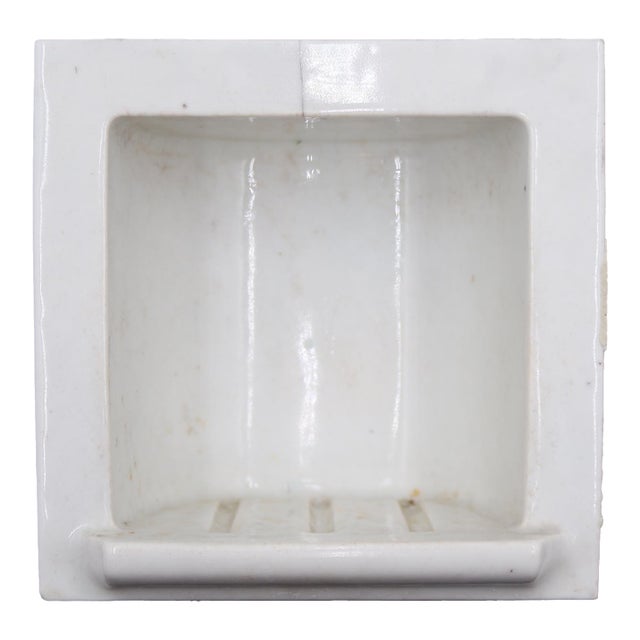 Vintage Recessed Square White Ceramic Bathroom Soap Dish For Sale