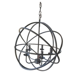 1990s Five Arm Dark Brown Metal Orb Chandelier For Sale