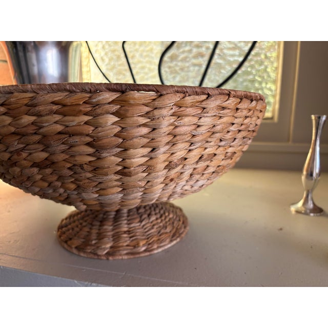 Textile Vintage Woven Natural Fiber Pedestal Bowl Basket For Sale - Image 7 of 11