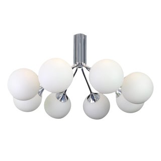 Large Kaiser Sputnik Opal Glass Globes Chandelier from Kaiser Idell / Kaiser Leuchten, Germany, 1970s For Sale