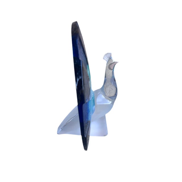 Vintage French Signed Daum Art Glass Pate De Verre Peacock Sculpture/Figurine For Sale In Chicago - Image 6 of 9