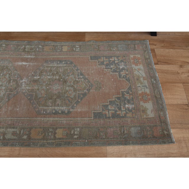 1970s 1970s Vintage Turkish Handmade Wool Cotton Peach Runner Rug For Sale - Image 5 of 11