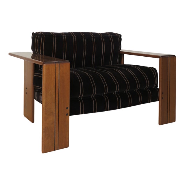 Vintage Italian Artona Chair in Wood and Velvet by Afra & Tobia Scarpa for Maxalto, 1970s For Sale