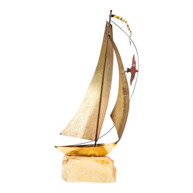 Mid-Century Modern Brass & Quartz Sailboat Sculpture by Jere DeMott, Usa, C. 1960's For Sale