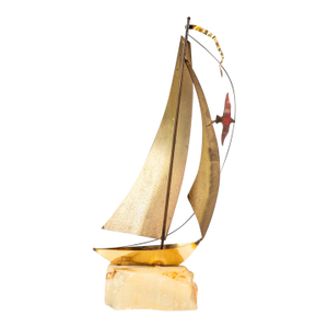 Mid-Century Modern Brass & Quartz Sailboat Sculpture by Jere DeMott, Usa, C. 1960's