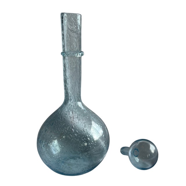 Vintage Blown Glass Decanter and Glassware in Blue Bubble Glass by Biot, 1970s, Set of 11 For Sale - Image 6 of 11
