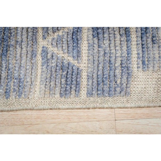 Contemporary 8x10 Blue Hand-Knotted Wool Linear Blocks Geometric Modern Carpet Rug For Sale - Image 3 of 12
