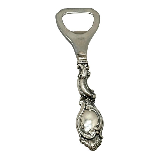 Fine Quality Vintage Mid 20th Century Rococo Style Sterling Silver Handle Bottle Opener From Denmark For Sale