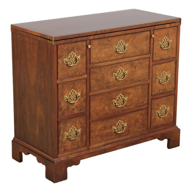 Baker Burl Wood 8 Drawer Flip Top Server Bachelor Chest For Sale