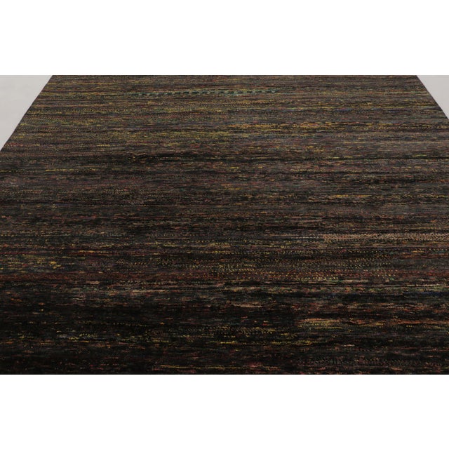 Textile Rug & Kilim’s Modern Textural Rug, Polychromatic Striae on Rich Black Tones For Sale - Image 7 of 9