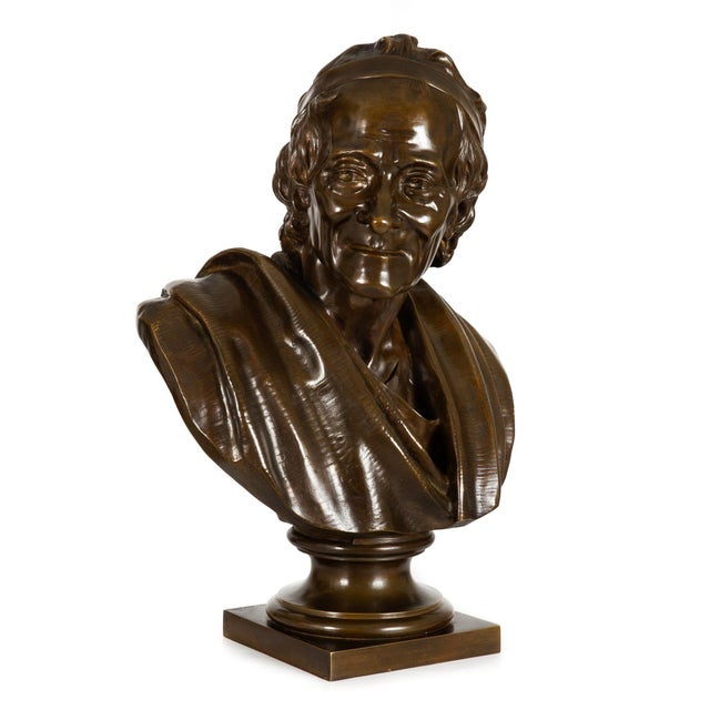 French French Antique Bronze Sculpture “Bust of Voltaire” After Jean-Antoine Houdon For Sale - Image 3 of 18