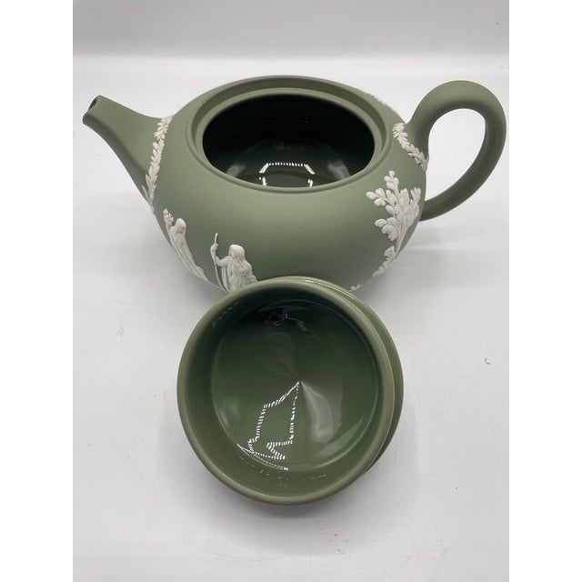 Vintage Wedgwood Sage Green Jasperware Teapot 1955 Glazed Interior Mint Interior For Sale - Image 10 of 12