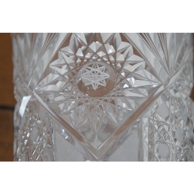 Mid 20th Century Czech Bohemian Hand Cut Crystal Queen Lace Sawtooth Flower Vases Pair For Sale - Image 6 of 12