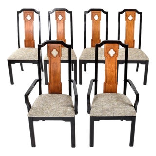 6 Thomasville Embassy Asian Modern Chinoiserie Dining Chairs Gray Seats For Sale