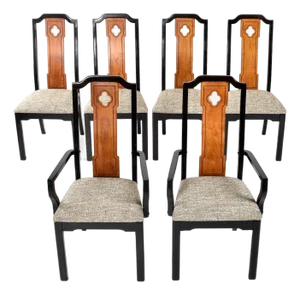 6 Thomasville Embassy Asian Modern Chinoiserie Dining Chairs Gray Seats