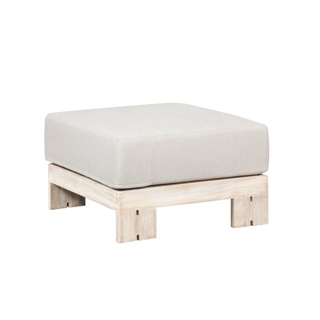 Paradiso Outdoor Teak Natural Look Ottoman - Gray Fabric For Sale - Image 4 of 7