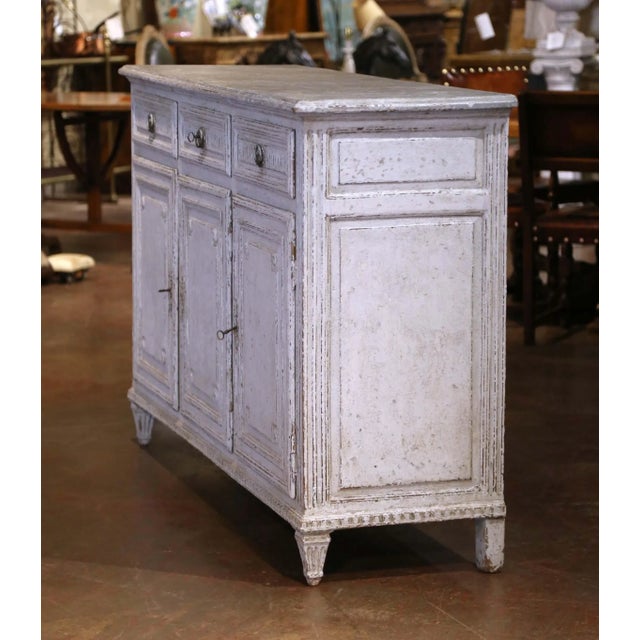 19th Century French Louis XVI Carved Painted Three-Door Buffet With Drawers For Sale In Dallas - Image 6 of 13