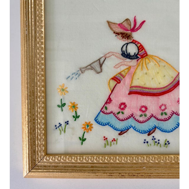 Pink Boho Chic Embroidered Southern Belle Framed Hanging For Sale - Image 8 of 9