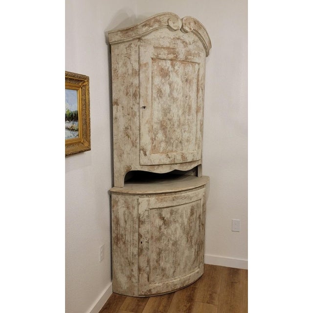 Antique Swedish Corner Cabinet in Gustavian Style With Swans-Neck Style Top For Sale - Image 14 of 14