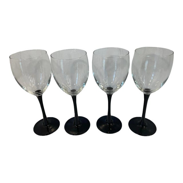 Vintage Black Stem Wine Glasses - Set of Four For Sale