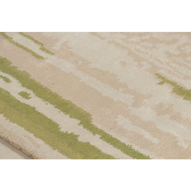 Rug & Kilim Contemporary Beige Green Runner Geometric Floral Silk Rug by Rug & Kilim For Sale - Image 4 of 11