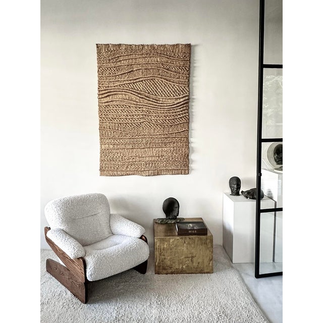 Vintage, arts and crafts sisal tapestry, mounted on a thin iron rod. Size: 154 x 108 cm