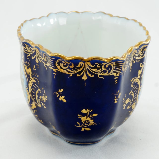 Early 20th Century Antique German Richard Klemm Dresden Cobalt Blue Gold Courting Couple Creamer Sugar Set For Sale - Image 5 of 15