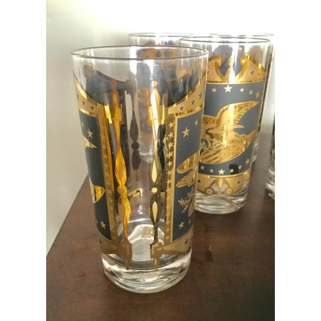 Great set of black and gold decorated highballs with stars and eagle design No marking of maker From a local estate...