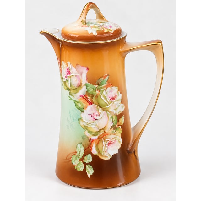 1930s Vintage M Z Austria Chocolate Coffee Set Hand Painted Roses Gold Trim - 12 pcs For Sale - Image 5 of 7