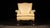 This unique vintage leather armchair features a bright canary yellow hue and bronze accent tacks.