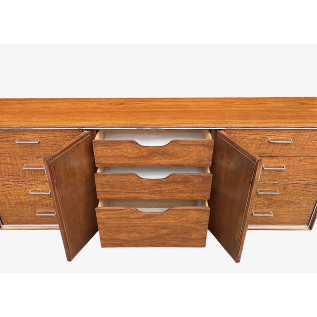 Mid-Century Modern Walnut Credenza With Black Panel Doors Floating Base For Sale - Image 12 of 16