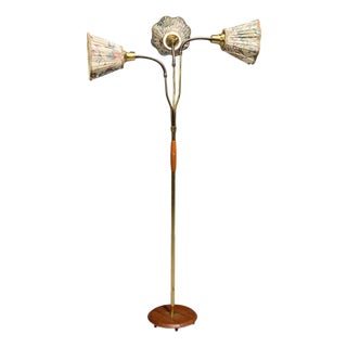 Swedish Modern, Adjustable Floor Lamp, Wood, Metal, Fabric, Sweden, 1950s For Sale