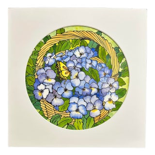 Original Watercolor Ink and Wash Painting of a “Basket of Violas” For Sale