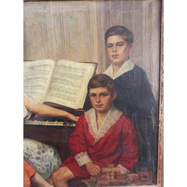 1920s Antique Extra Large Portrait of a Family Oil Painting- 42 X 56”, Framed For Sale - Image 10 of 12