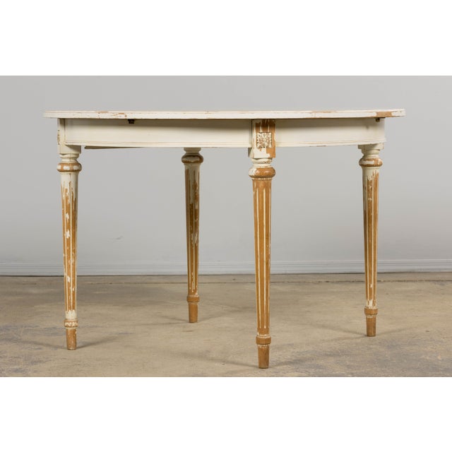 Off-white French Louis XVI Style Painted White Off-Round Extendable Dining Table For Sale - Image 8 of 18