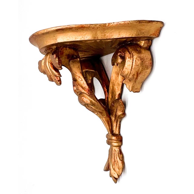 Mid-Century Modern Vintage Italian Florentine Gold Gilt Wood Wall Bracket – Mid-20th Century, Hollywood Regency, Old World Charm For Sale - Image 3 of 13