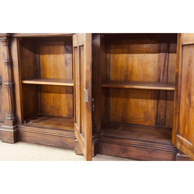 Spanish Revival Monumental Spanish Revival Fruitwood Sideboard Credenza – 10 Ft Architectural Statement, Barley Twist Columns, 1920s–40s For Sale - Image 3 of 10
